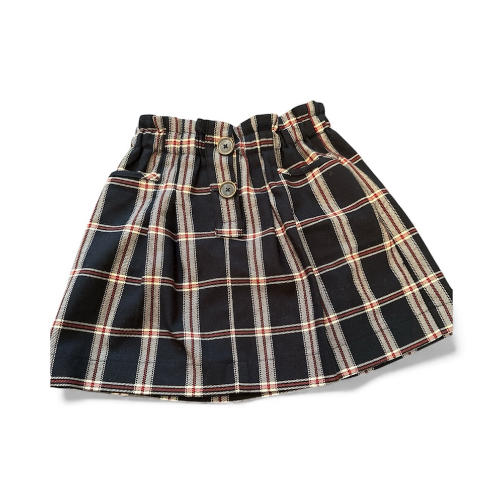 NEW Zara Plaid Buttoned Skirt navy blue beige and red size 7